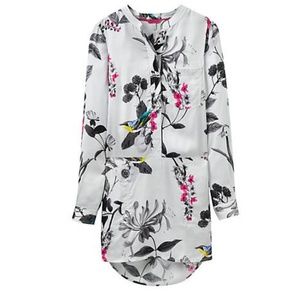 Joules Womens Grey & Black Floral Bird Print Tunic